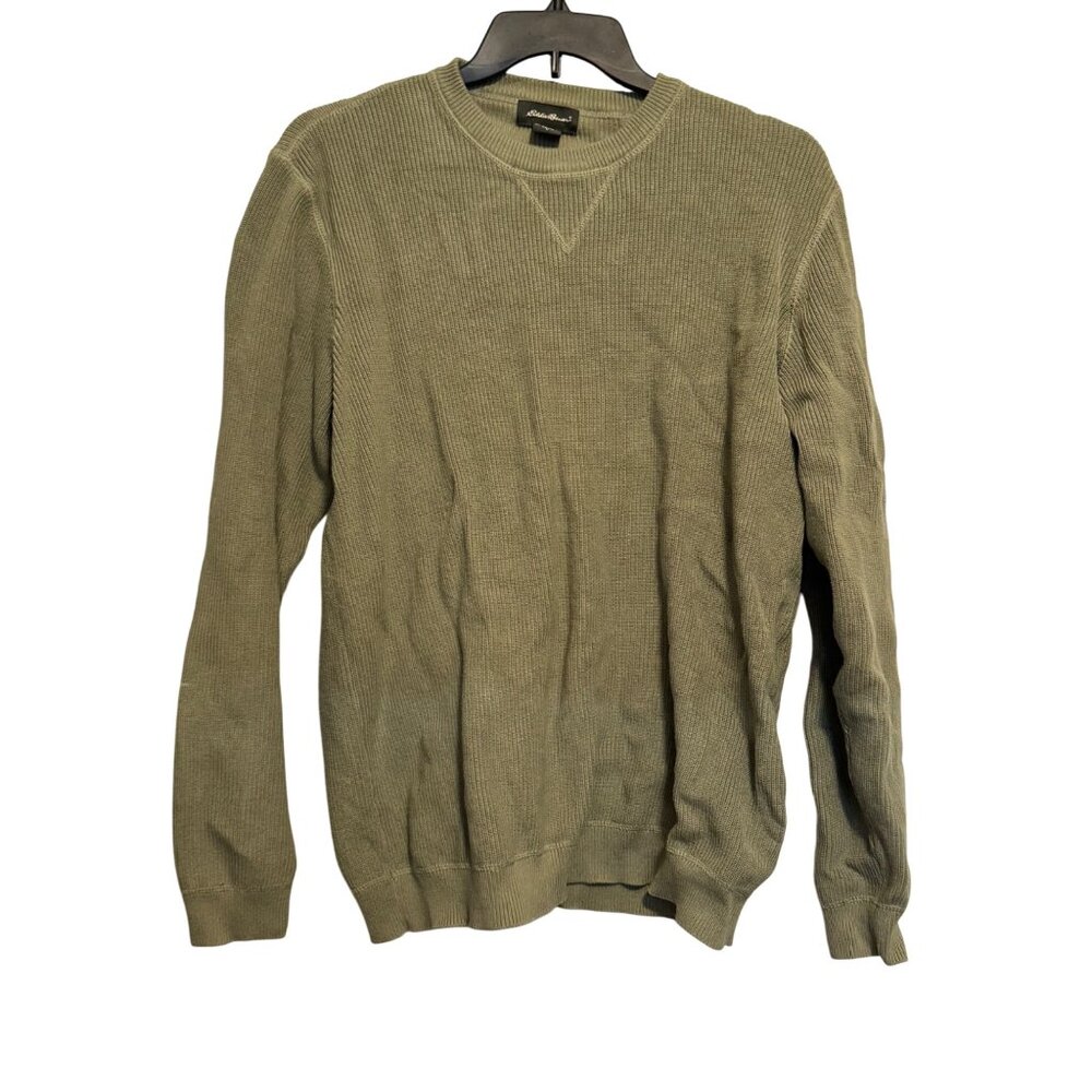 Eddie Bauer Ribbed Cotton Crewneck Sweater Mens Tall L Olive Green Long Sleeve